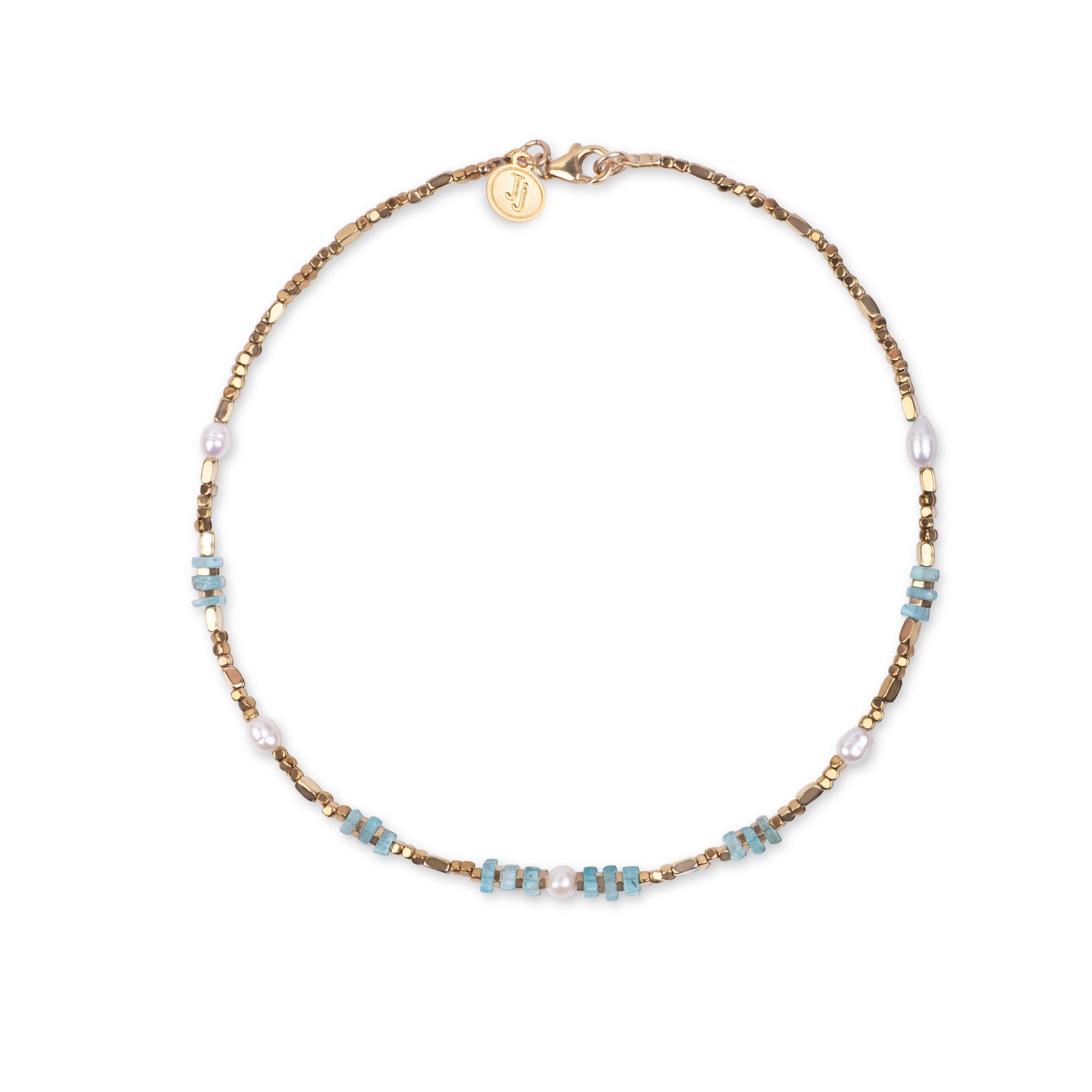 Gargantilla de hematita con perla y apatita azul
