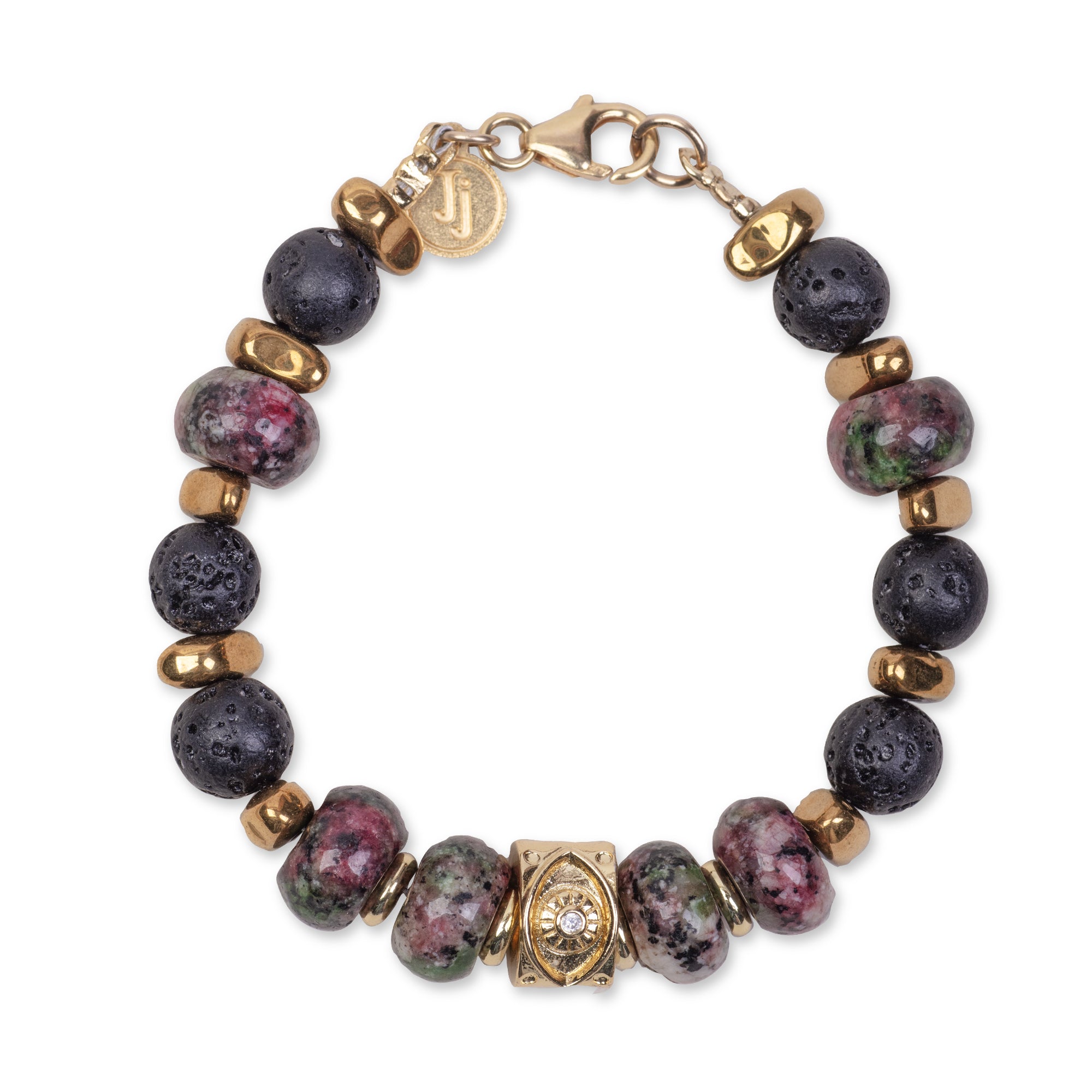 BRACELET EN FUCHSITE RUBIS - AVEC PIERRE DE LAVE