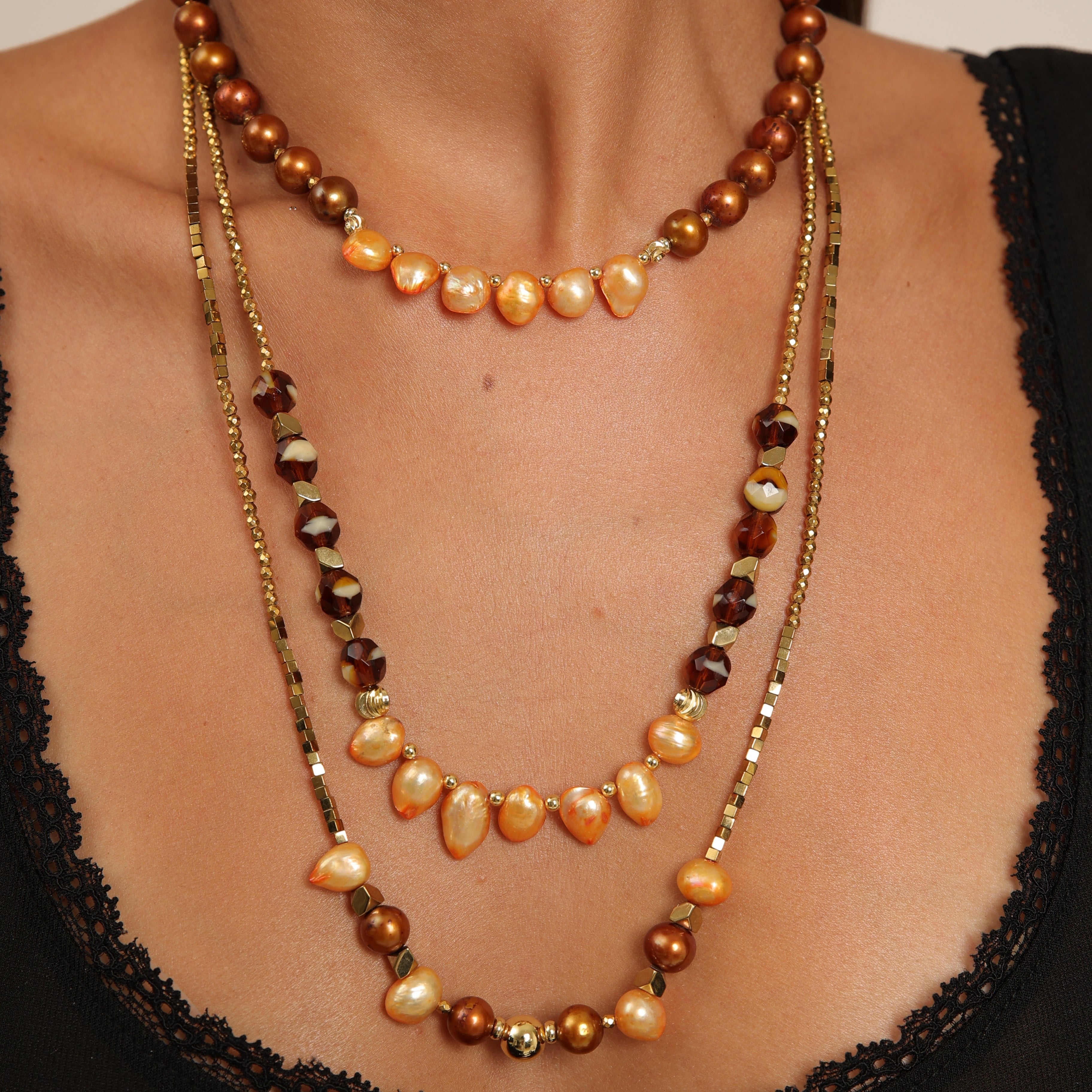 Collar de perlas - Conjunto de tres capas