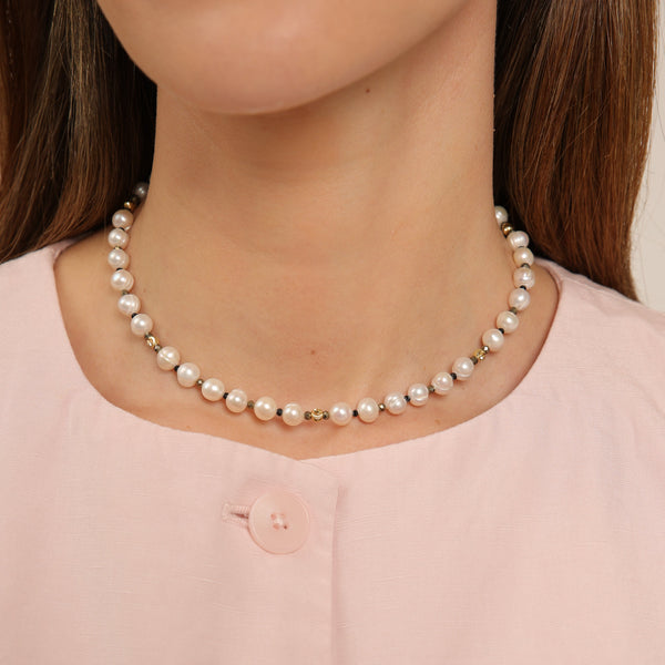 Collier ras-de-cou en perles - Pyrite et onyx