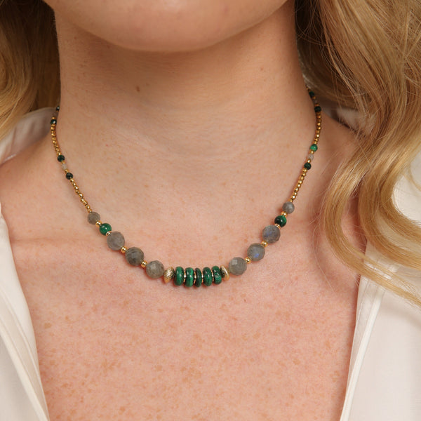Collier en labradorite et malachite