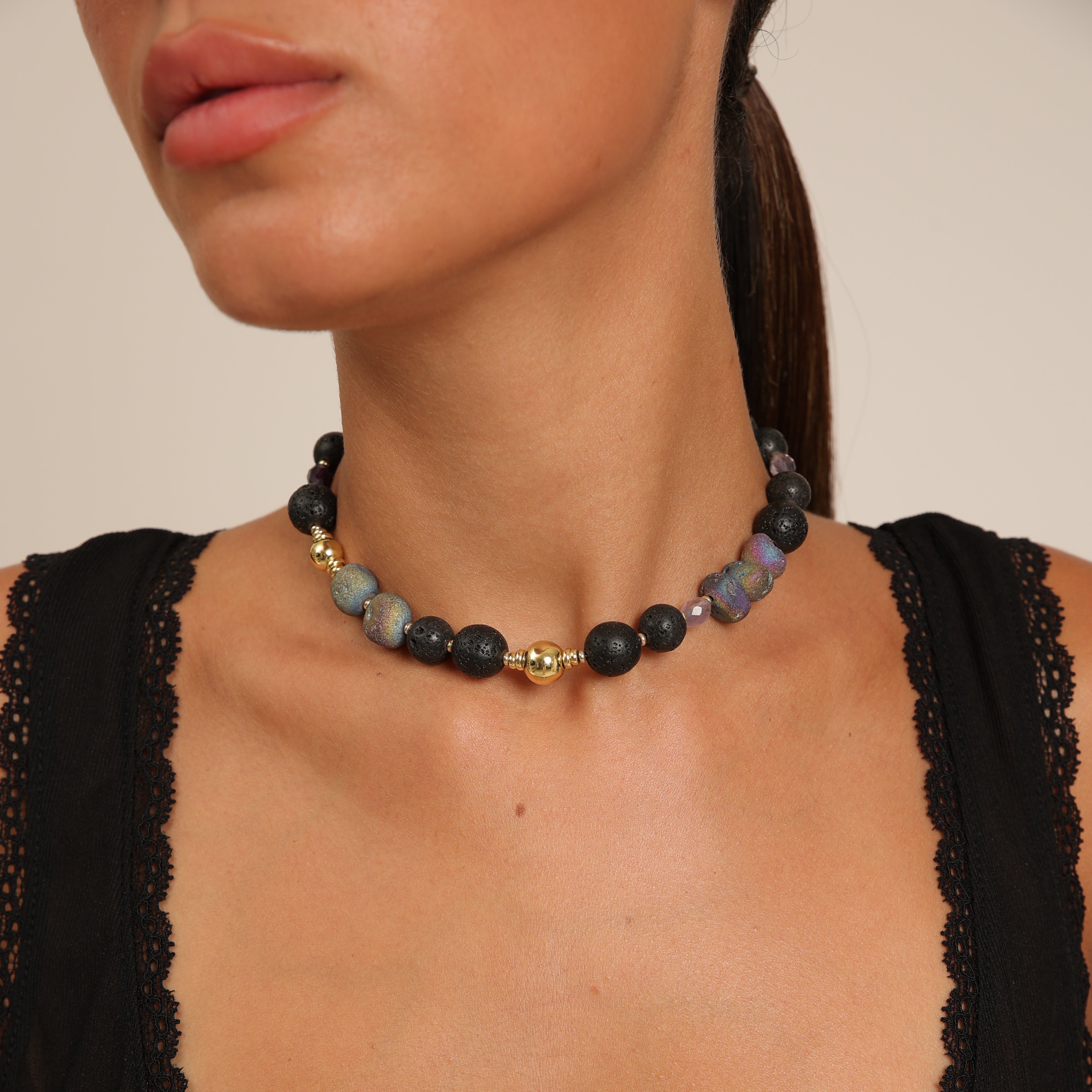 Collier en agate et quartz