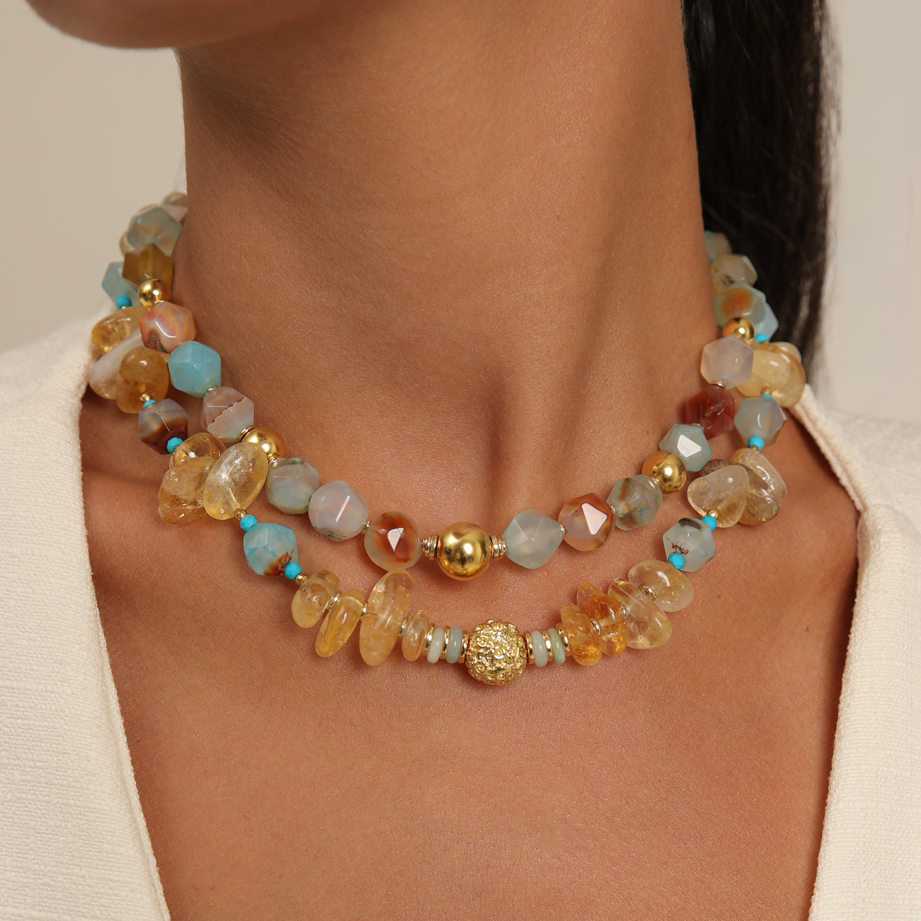 Collier en calcédoine et agate