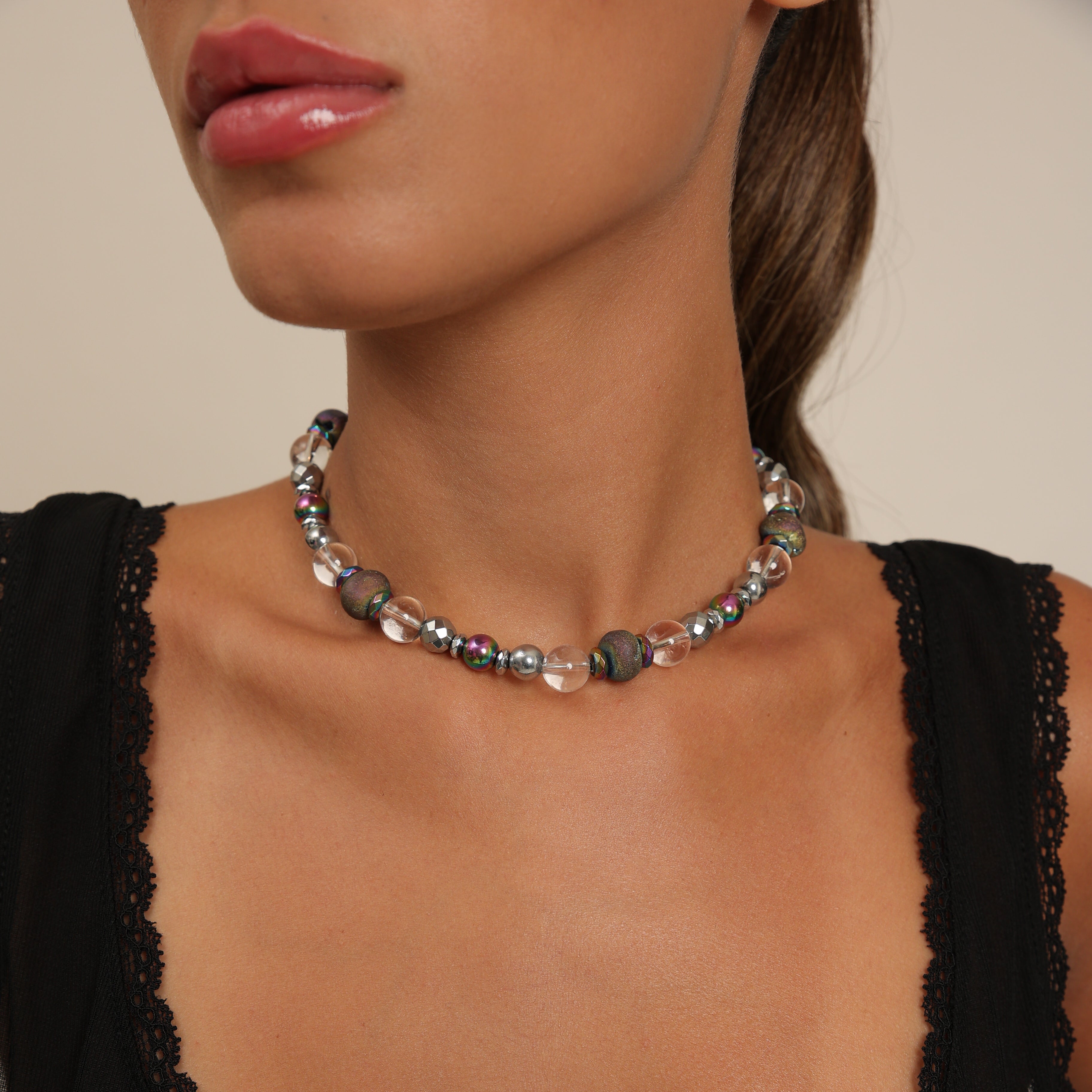Collier en agate et quartz