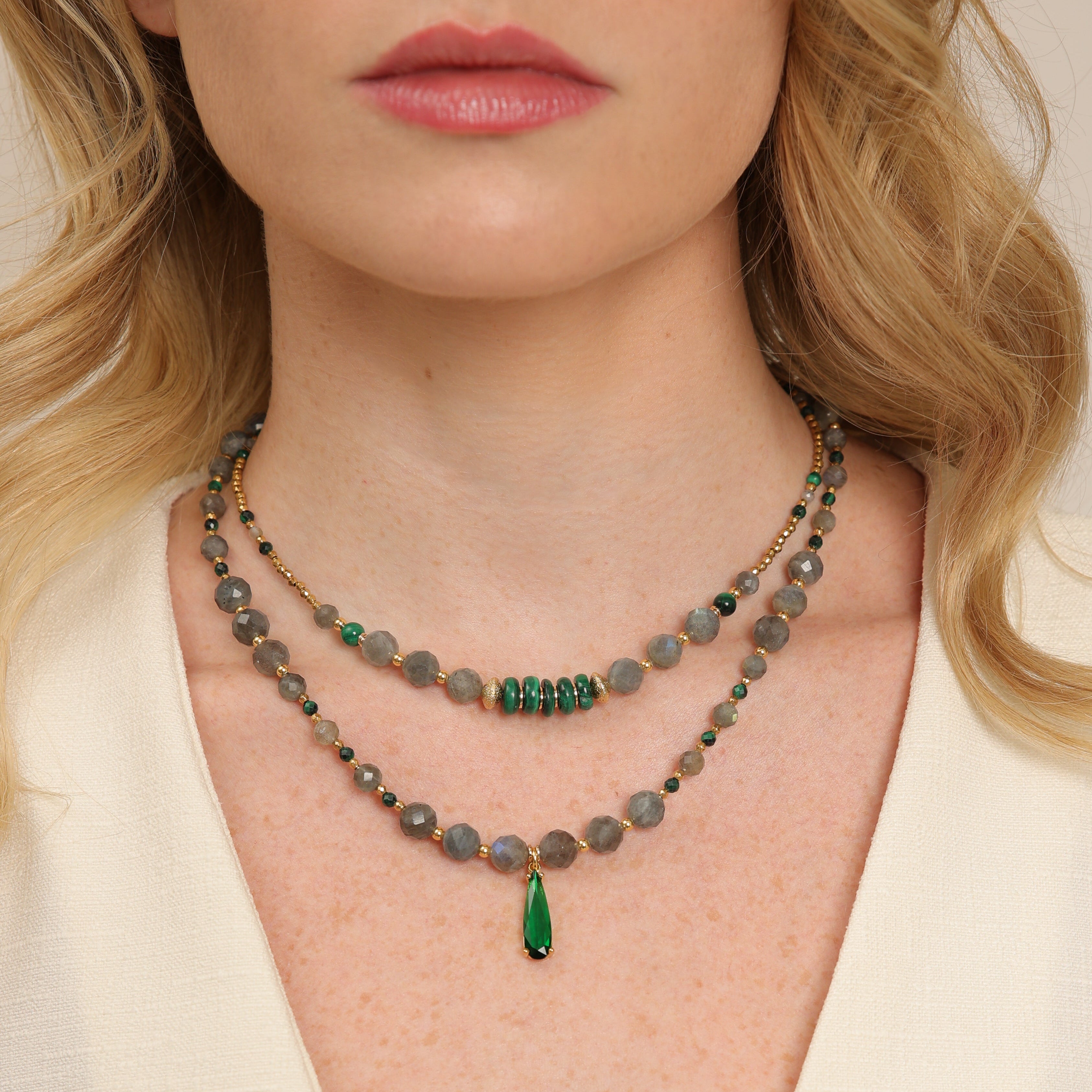 Collier en labradorite et malachite