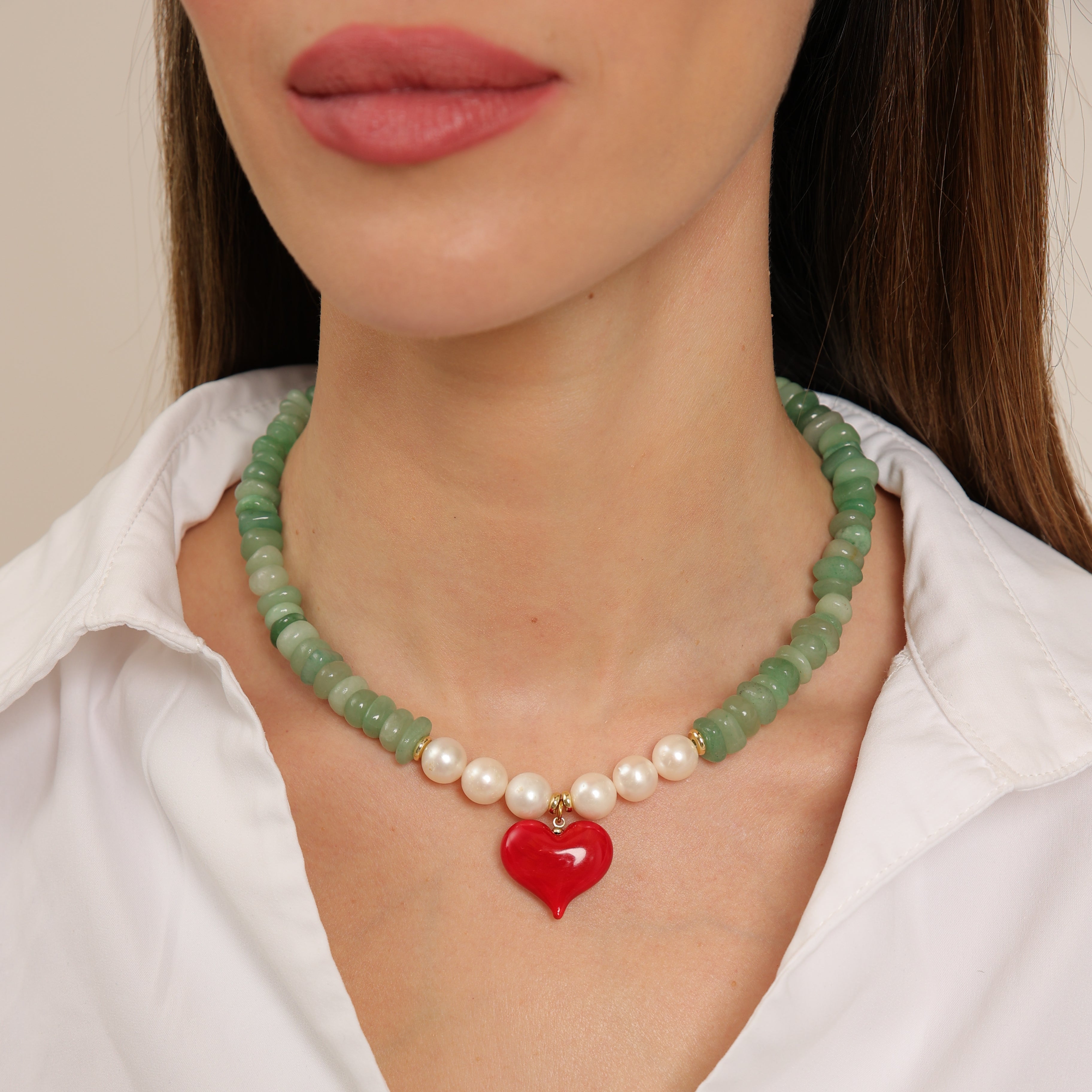 Collier ras du cou en aventurine et perles
