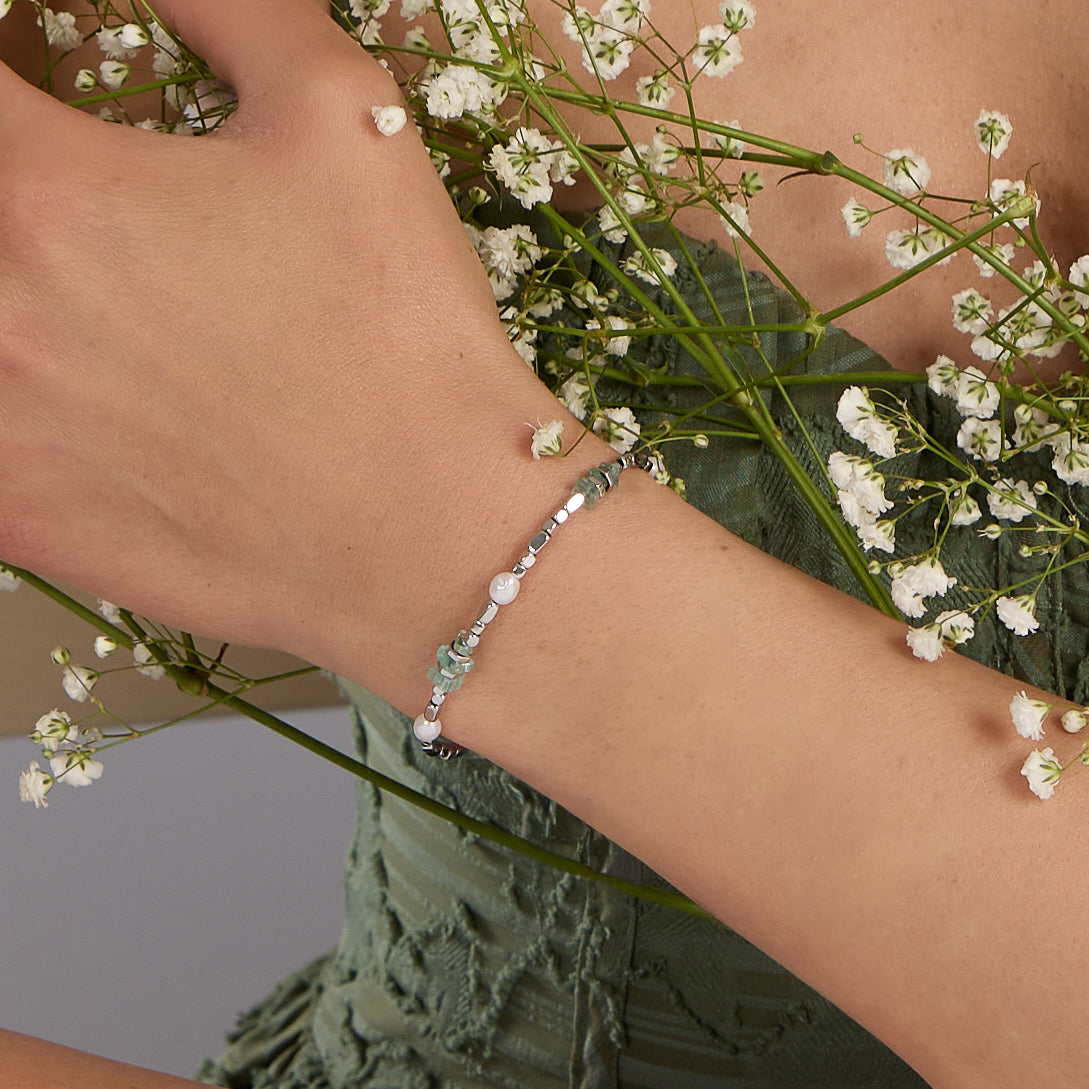 PULSERA DE HEMATITA - CON PERLAS