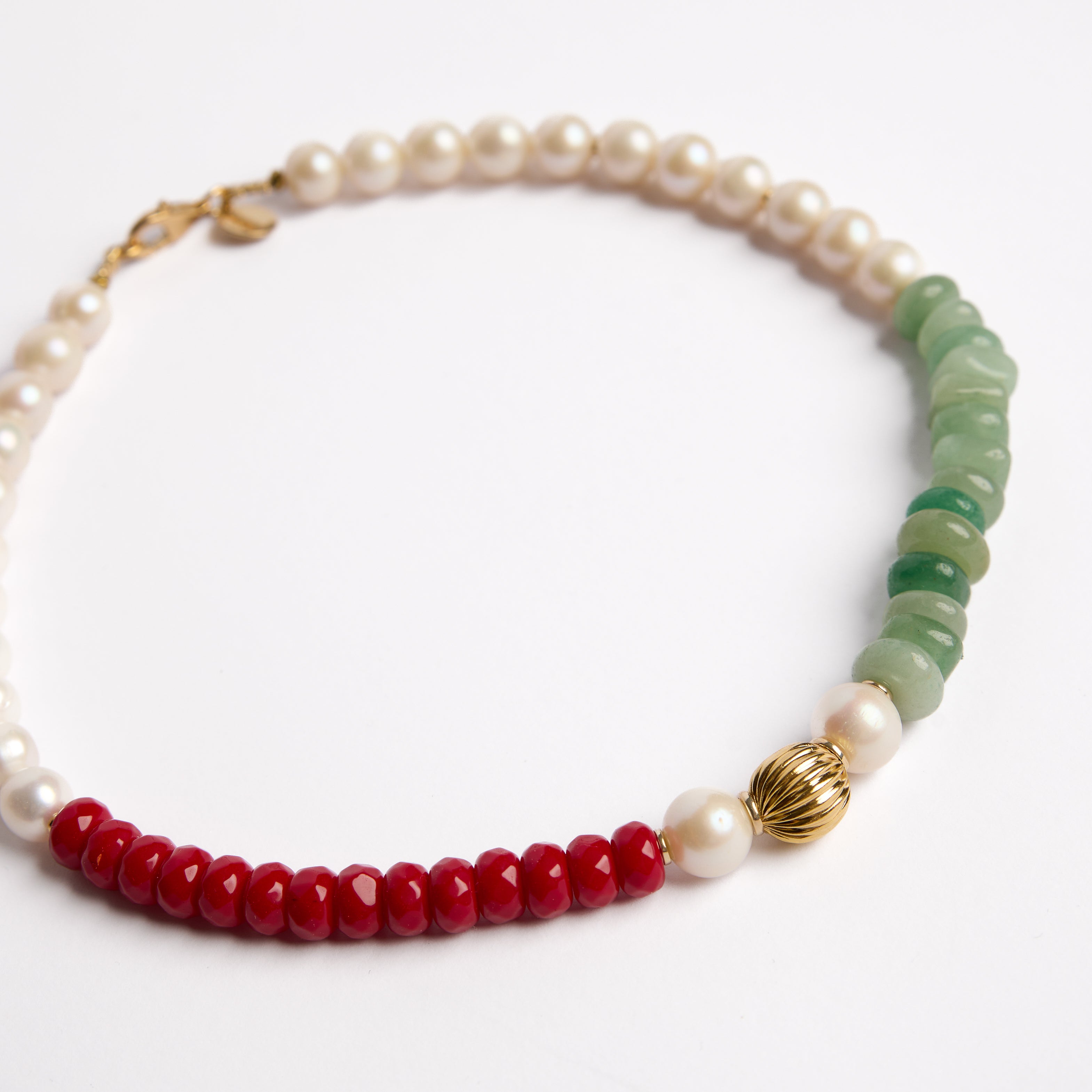 Collier en aventurine, jade et perles
